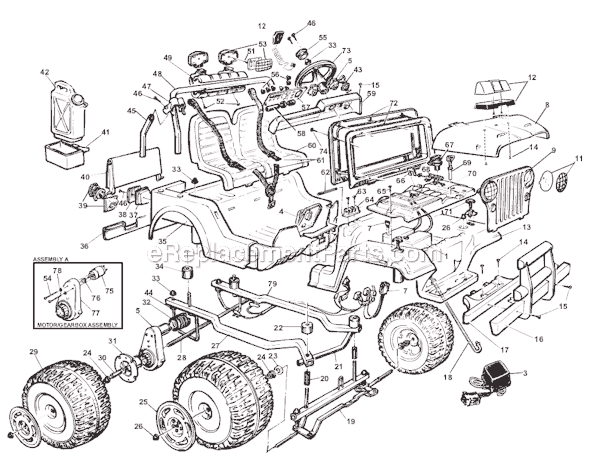 Page A Diagram and Parts List for 74570-9993 Before 08-15-95 Power Wheels Ride-On Cars